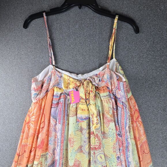 THML Dress M Orange Yellow Floral Colorblock Midi - Picture 4 of 9